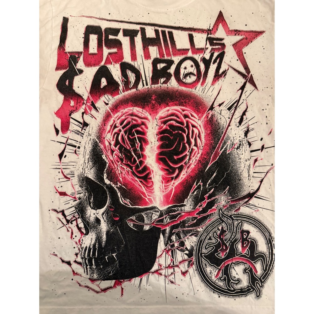 Lost Hills Sad Boy Graphic T-Shirt White Skull Brain Streetwear Mens Small USA - Picture 5 of 8